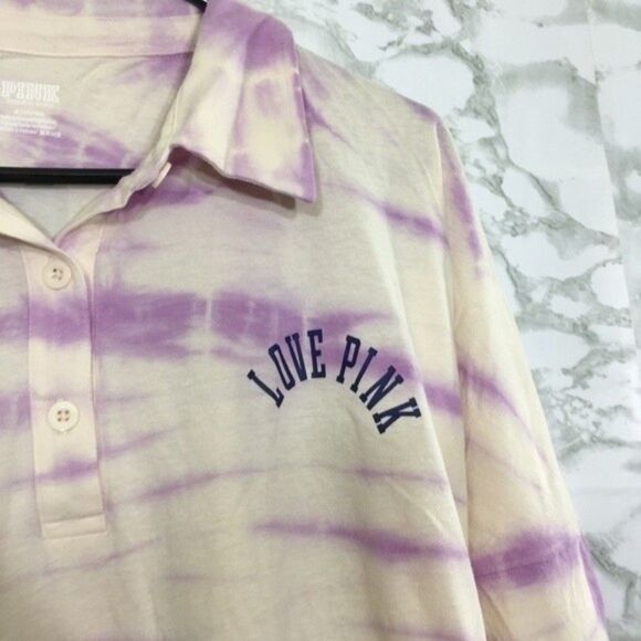 NWT VICTORIA'S SECRET PINK TIE DYE LONG SLEEVE VARSITY POLO T-SHIRT DRESS XXL - Picture 6 of 13